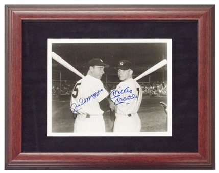 Mickey Mantle & Joe DiMaggio Dual Signed Framed 8x10 B&W Photo